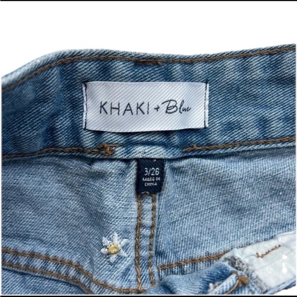 Khaki + Blue Daisy Cut Off Denim Shorts Women’s Juniors 3/26 Y2K Festival Jeans - Picture 4 of 10